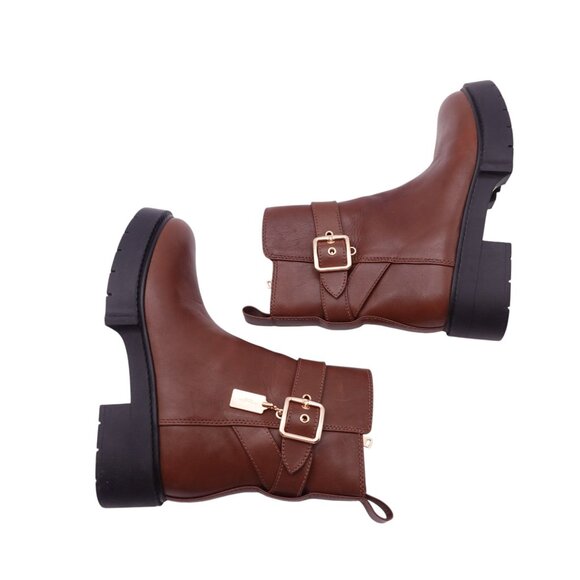 NWOB Coach Lacey Buckled Lug Sole Engineer Boots Sz 7B Brown Leather CB995 - Picture 9 of 14